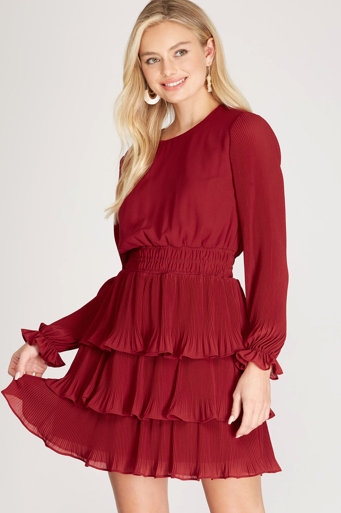 Red Hot Date Long Sleeve Ruffle Tiered ...